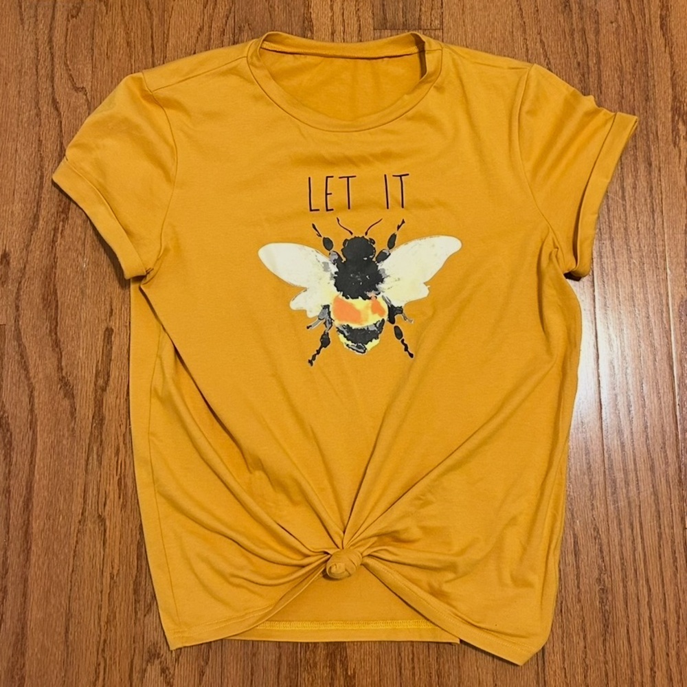 Mustard Bee Graphic Let It Bee Tee Knot Front Stretch Medium - Picture 2 of 6